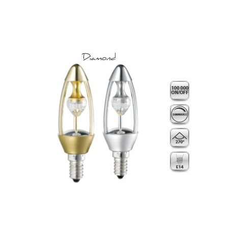 LAMPE LED DIAMOND ARGENT blanc chaud ( 400Lm ) 6.5w DIMMABLE